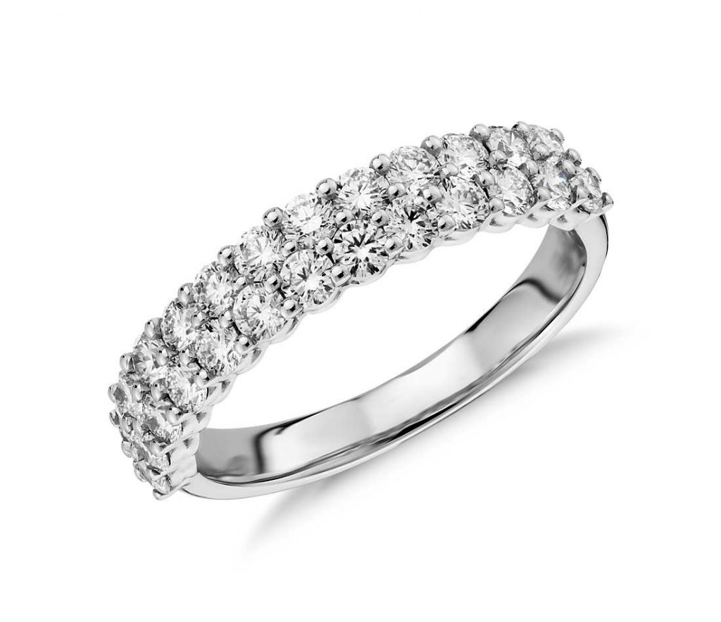 Prong setting wedding band in white gold