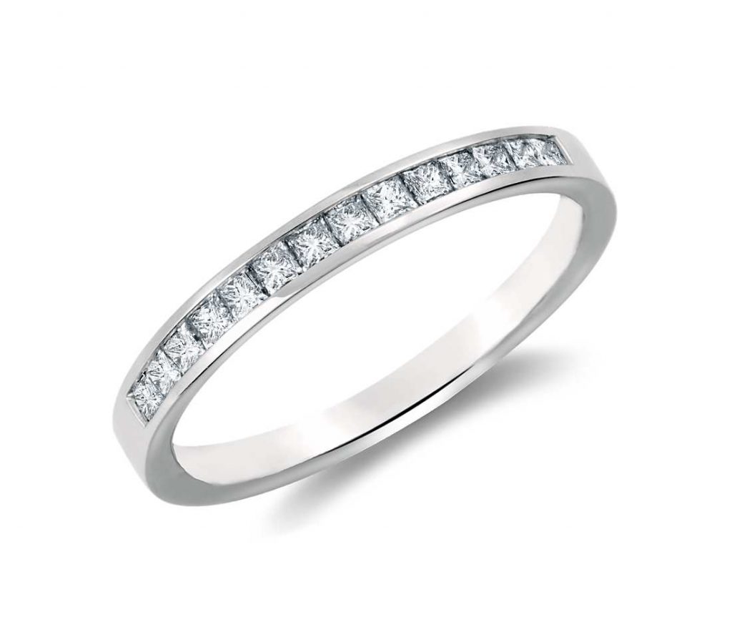 Channel set wedding ring in white gold