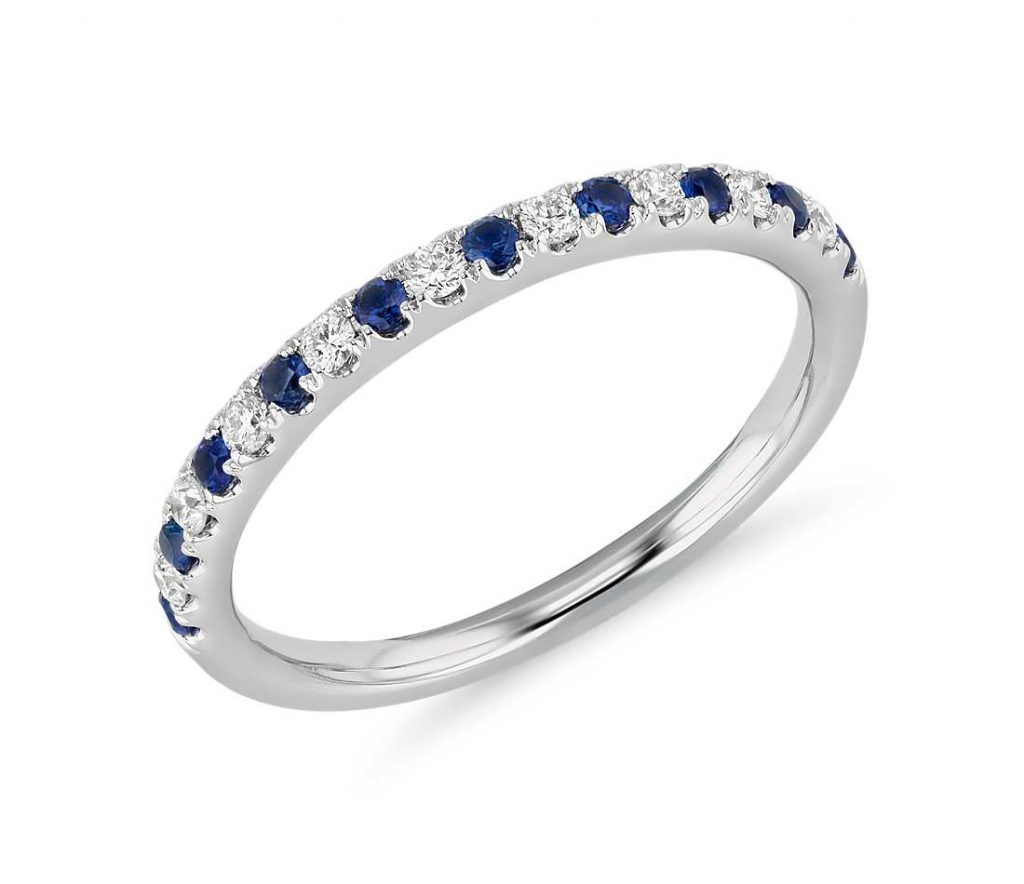 Diamond and sapphire pave set wedding ring women