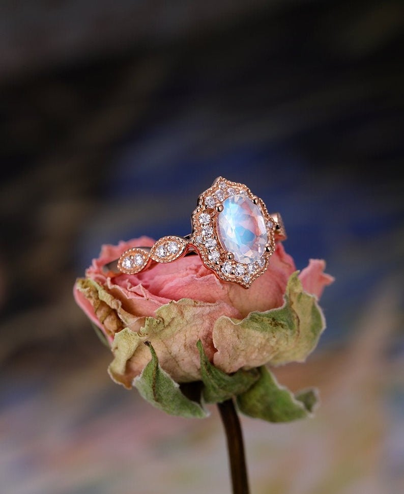 Rose cut moonstone vintage ring