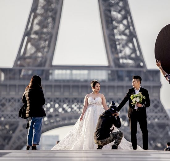 Photographer taking video of bride and groom