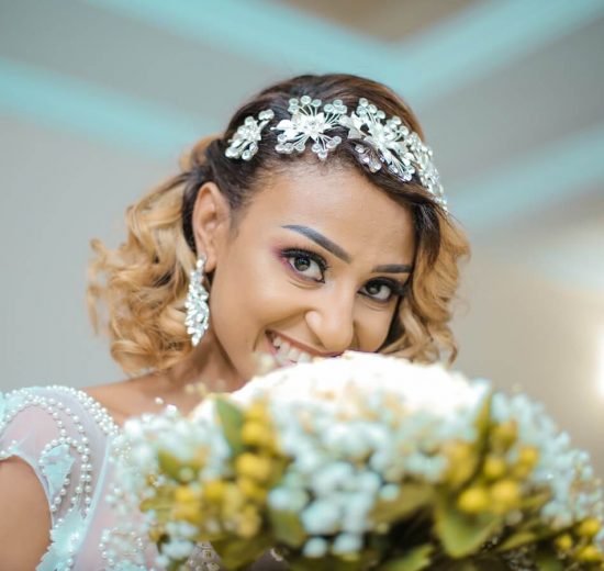 Bride wearing alternative bridal veil
