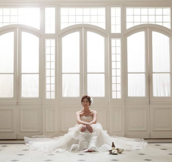 Girl wearing white wedding dress
