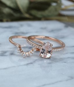 Curved wishbone style wedding ring rose gold
