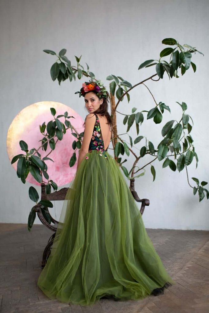 wedding green floral dress
