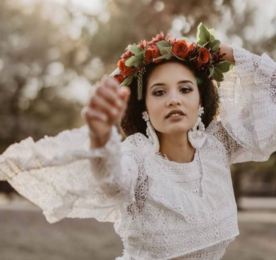 Boho bride in white dress
