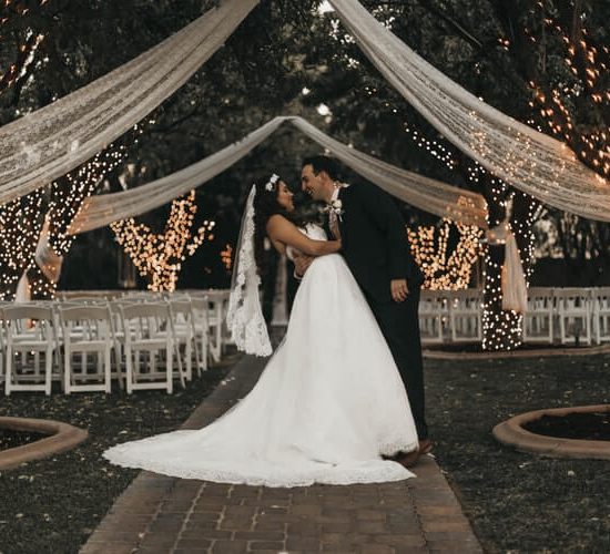 pear-shaped bride with groom