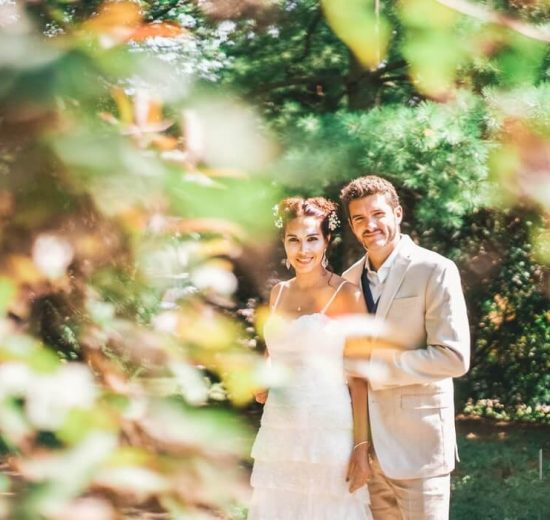 Bride and groom in their summer wedding