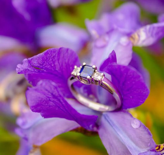 purple gemstone engagement ring closeup