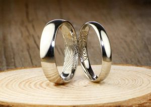 Couple's fingerprint titanium rings
