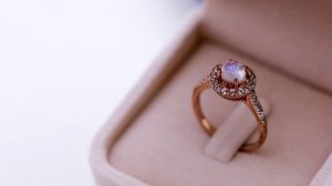 Moonstone engagement ring in a box