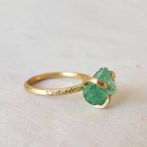 Rough emerald engagement ring