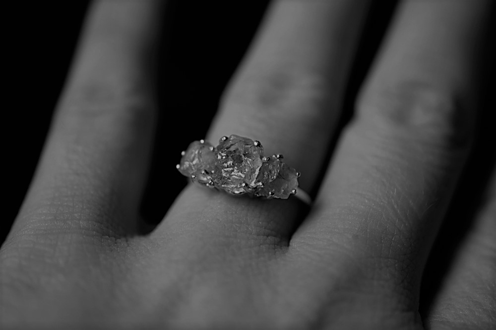 Raw diamond engagement ring
