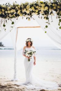 Bride wearing tulle boho dress