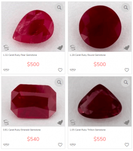 Ruby gemstone with different shapes