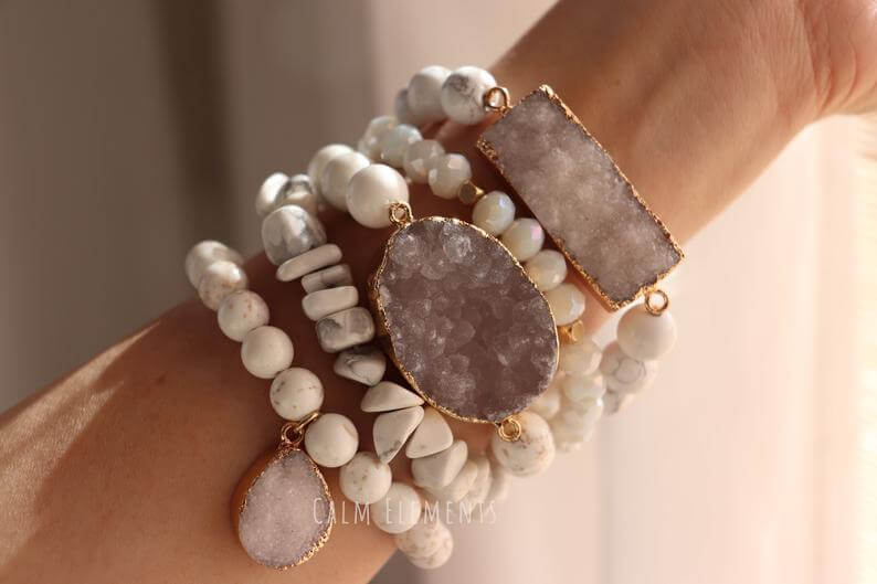 Druzy quartz stack bracelet