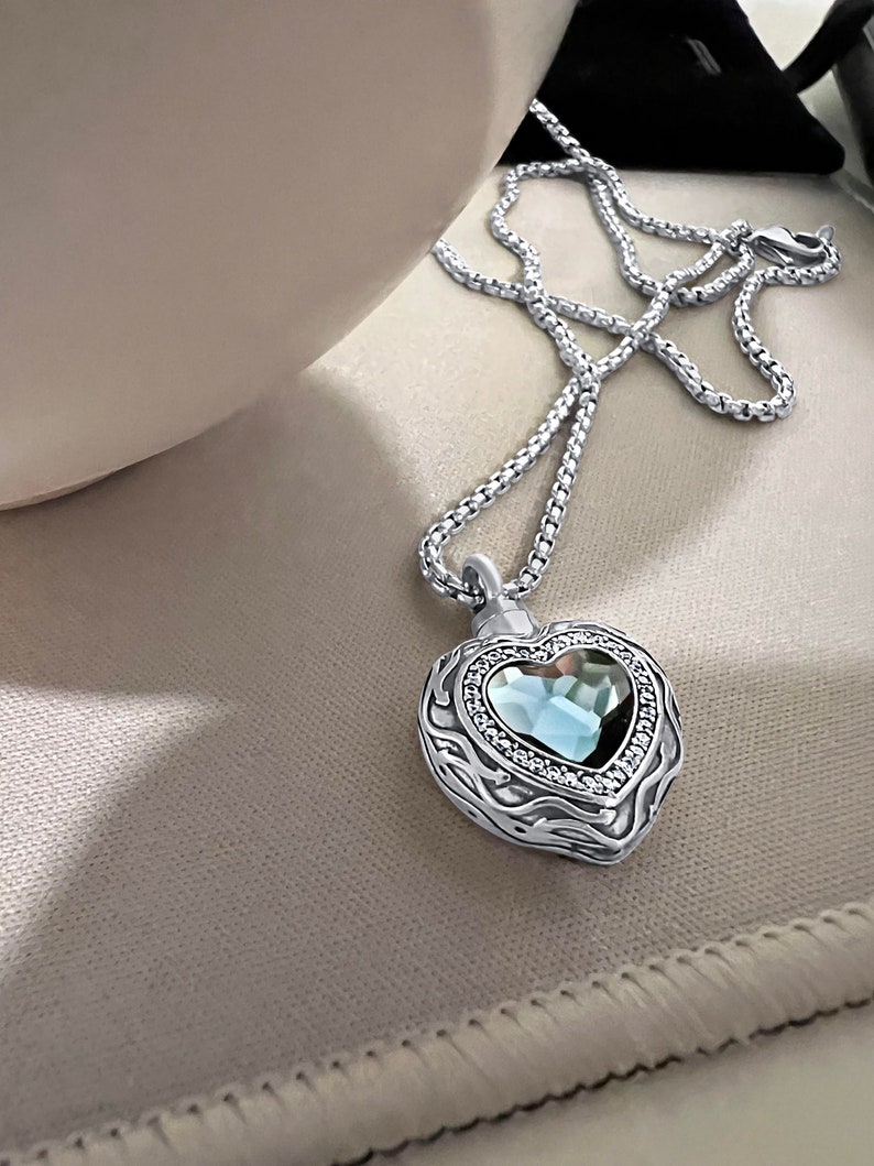 Silver Heart Crystal Urn Necklace
