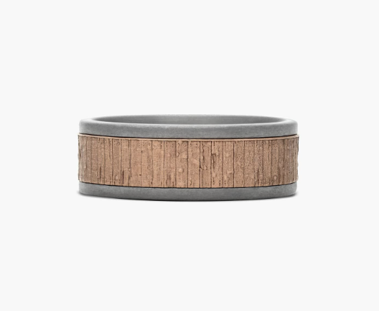 rose gold and tantalum wood texture ring