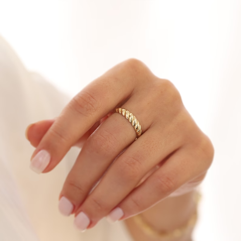 thin croissant gold dome ring