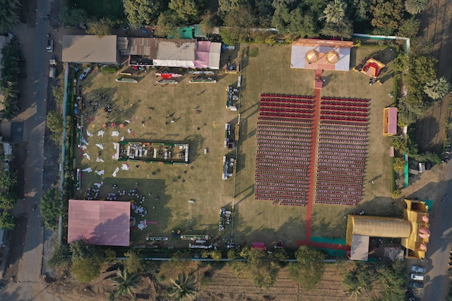 aerial shot of a wedding venue