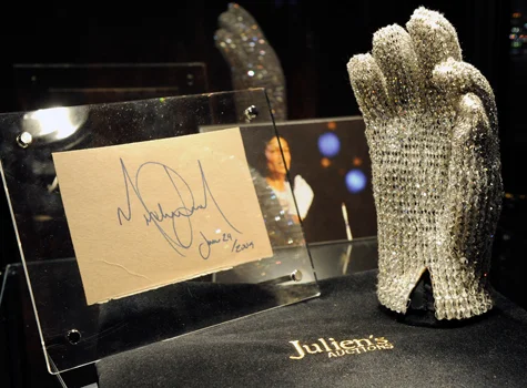 michael jacksons swarovski glove and framed signature